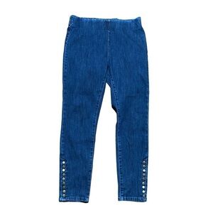 Soft Surroundings Denim Leggings Pull-On Button Hem Jeggings Size M